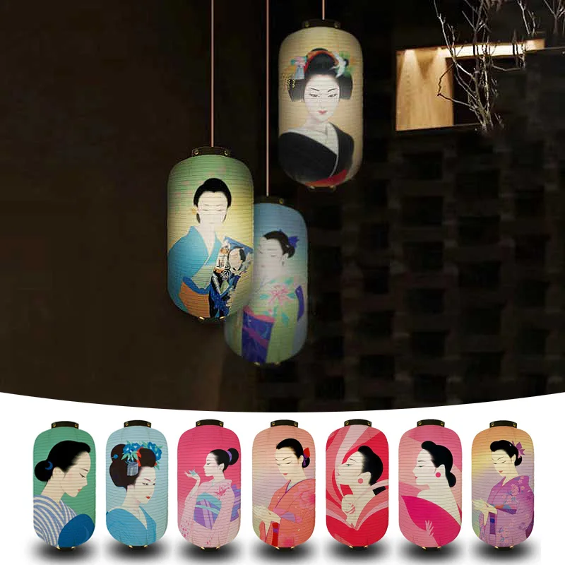 

Traditional Japanese Lantern Ukiyoe Beauty Women Printed Cloth Lantern Sashimi Sushi Izakaya Pub Bistro Restaurant Decor Lamp