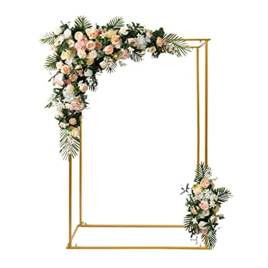 

1.8M Gold Metal Geometric Wedding Arch Flowers Frame Backdrop Stand, Balloon Floral Arrangement Reception Decor Garden Square A