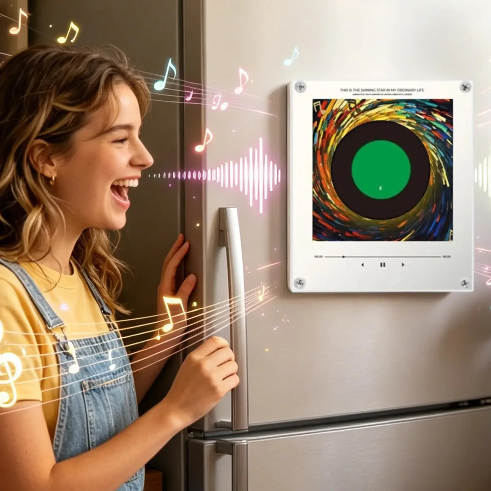 Music Refrigerator Magnets Record Stickers with Rotating Player Music Box Fridge Magnet with Light for Home Kitchen Apartment