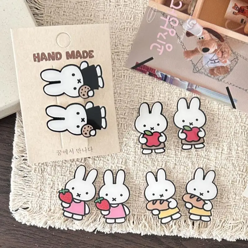 New 4Pcs Miffy Duckbill Clip Cartoon Fruit Rabbit Bangs Hairpin Student Sweet Headwear Anime Peripheral Festival Decoration Gift