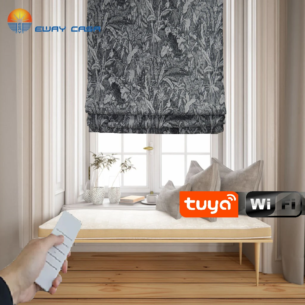 EWAY CASA Smart Alexa Tuya cortina romana opaca para dormitorio persianas romanas personalizadas para cocina telas Jaquard forradas RCM_B2023