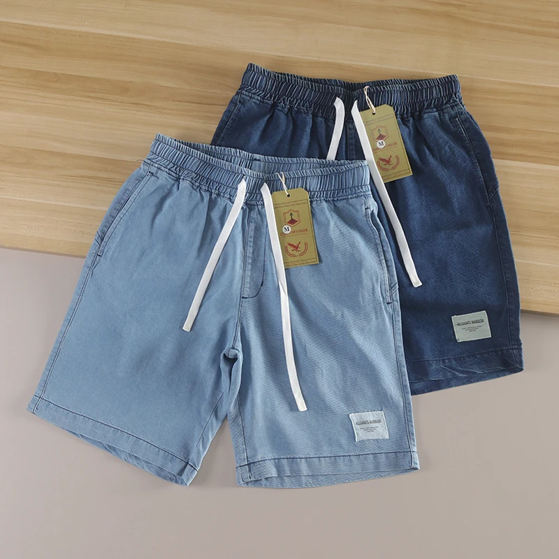 

Summer Casual Denim orts Men's Hip Hop Waed Vintage Lyocell Loose Dstring Versatile Five-Quarter Trendy Jeans