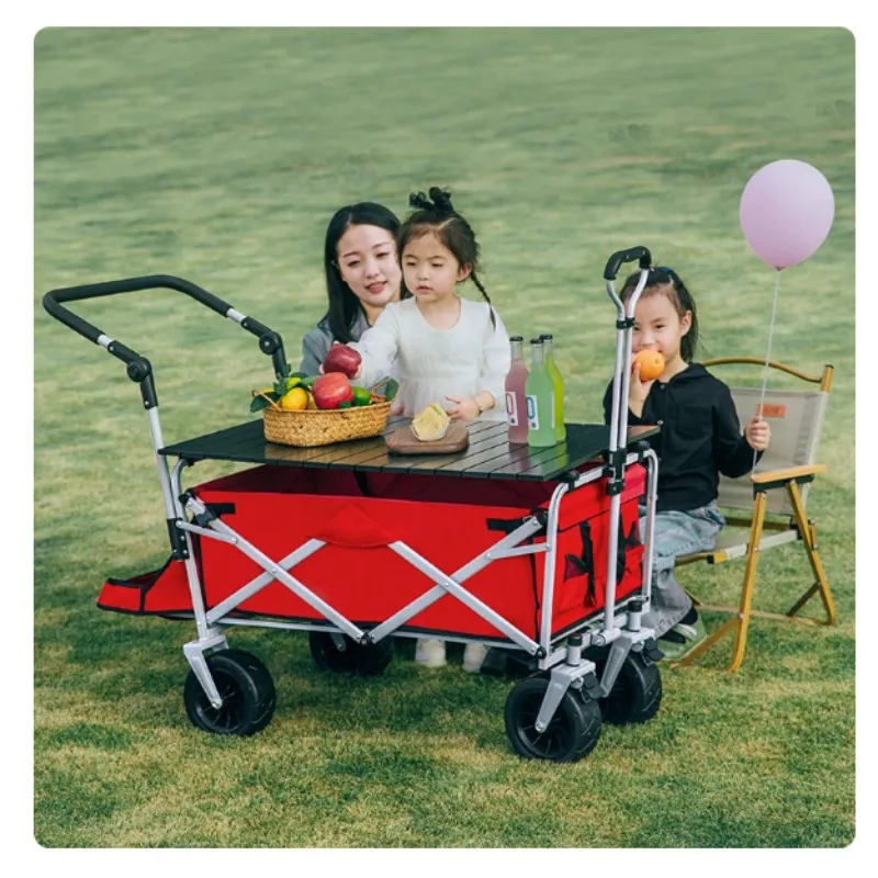 Foldable Camping Wagon Four Wheel Hand Trolley for Outdoor Beach Picnic Stall Shopping