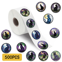 500PCS Cat and Moon Roll Sticker Scrapbooking Collage Material Phone Guitar Skateboard Notepad Water Cup Waterproof Decoration
