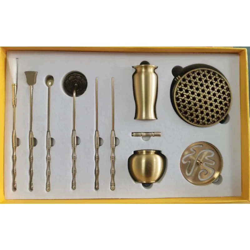 

9pcs Brass Incense Tools High-end Gift Box Set Incense Burner/spoon/shovel/ash Pressing Tools Tea Room Office Incense Supplies