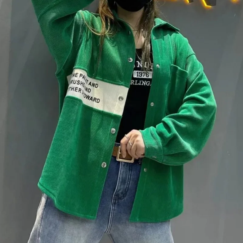 

Women's Vintage Contrast Color Patchwork Button Up Shirt Casual Hip Hop Streetwear Oversized Blouse Y2K Long Sleeve Cotton Tops