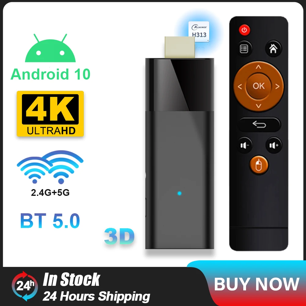 Allwinner H313 Q6 Mini TV Stick Quad Core Cortex A53 Android 10 BT5.2 HDMI2.0 4K HDR10+ WIFI H.265 Smart TV Box PK DQ03