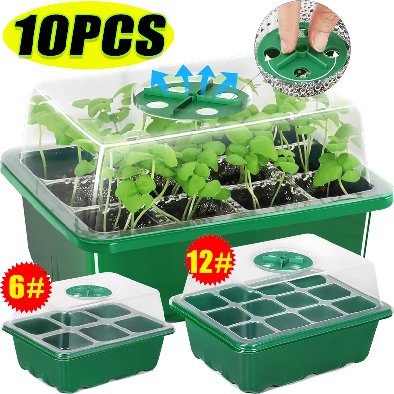 6/12 Grids Growing Starting Nursery Trays Seed Starter Kit with Adjustable Humidity Dome Base Greenhouse Mini Propagator Seeds