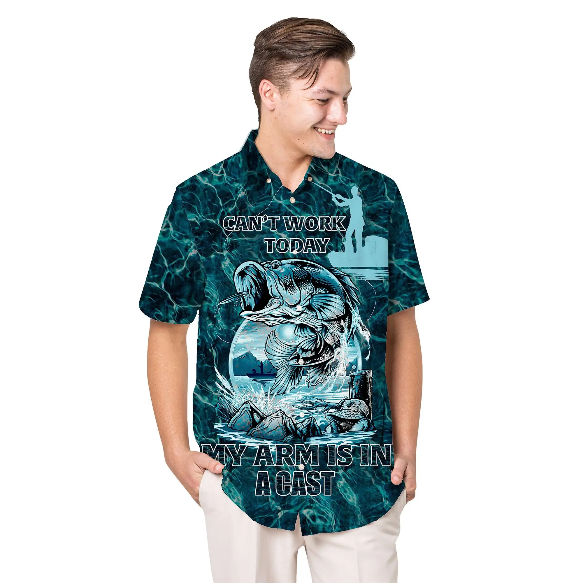 Jumeast Fishing Men Hawaiian Shirt Catch Fish Pattern 3D Printed Aloha Shirts Unisex Baggy Streetwear Beach Clothing Funny Tops