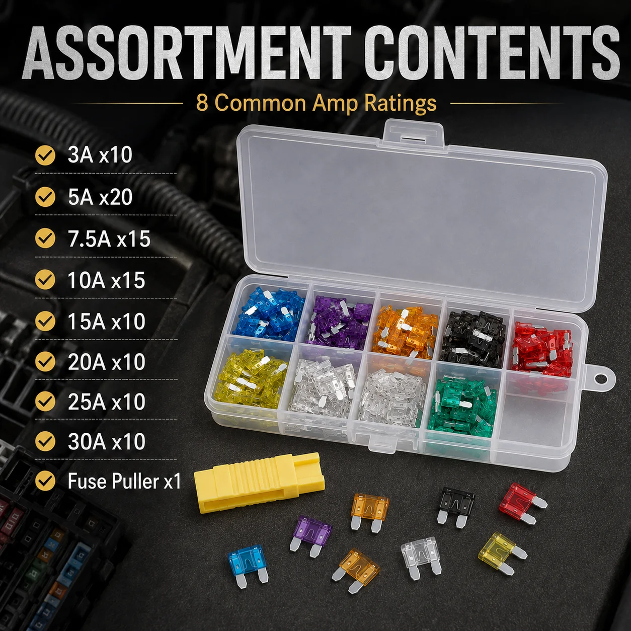 100PCS Low Profile Mini Blade Fuse Kit, Micro Automotive Car Fuses 3A 5A 7.5A 10A 15A 20A 25A 30A, Vehicle Repair Parts image 3