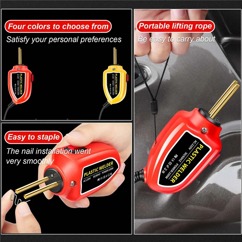 Portable Mini Hot Staplers Plastic Welding Machine Car Bumper Repair Kit Handheld Kit Auto Dents Repair EU Plug Red