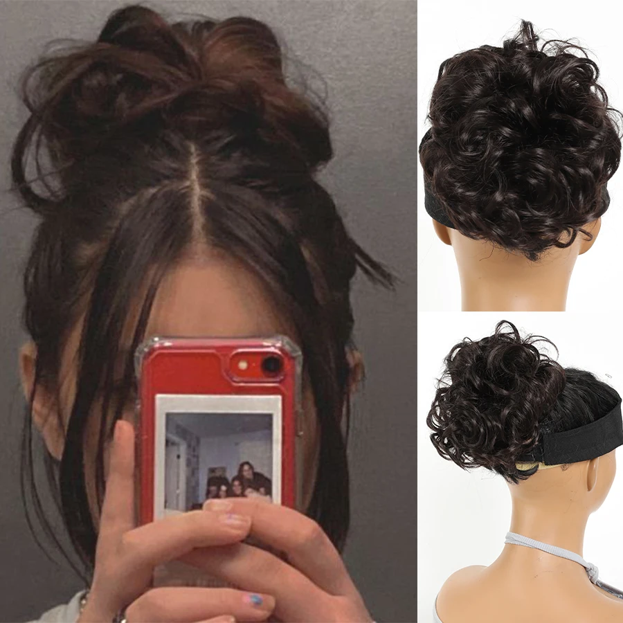 Wig ponytail hair bag women's hair comb drawstring messy short hair curly ponytail round temple hair piece wig bag