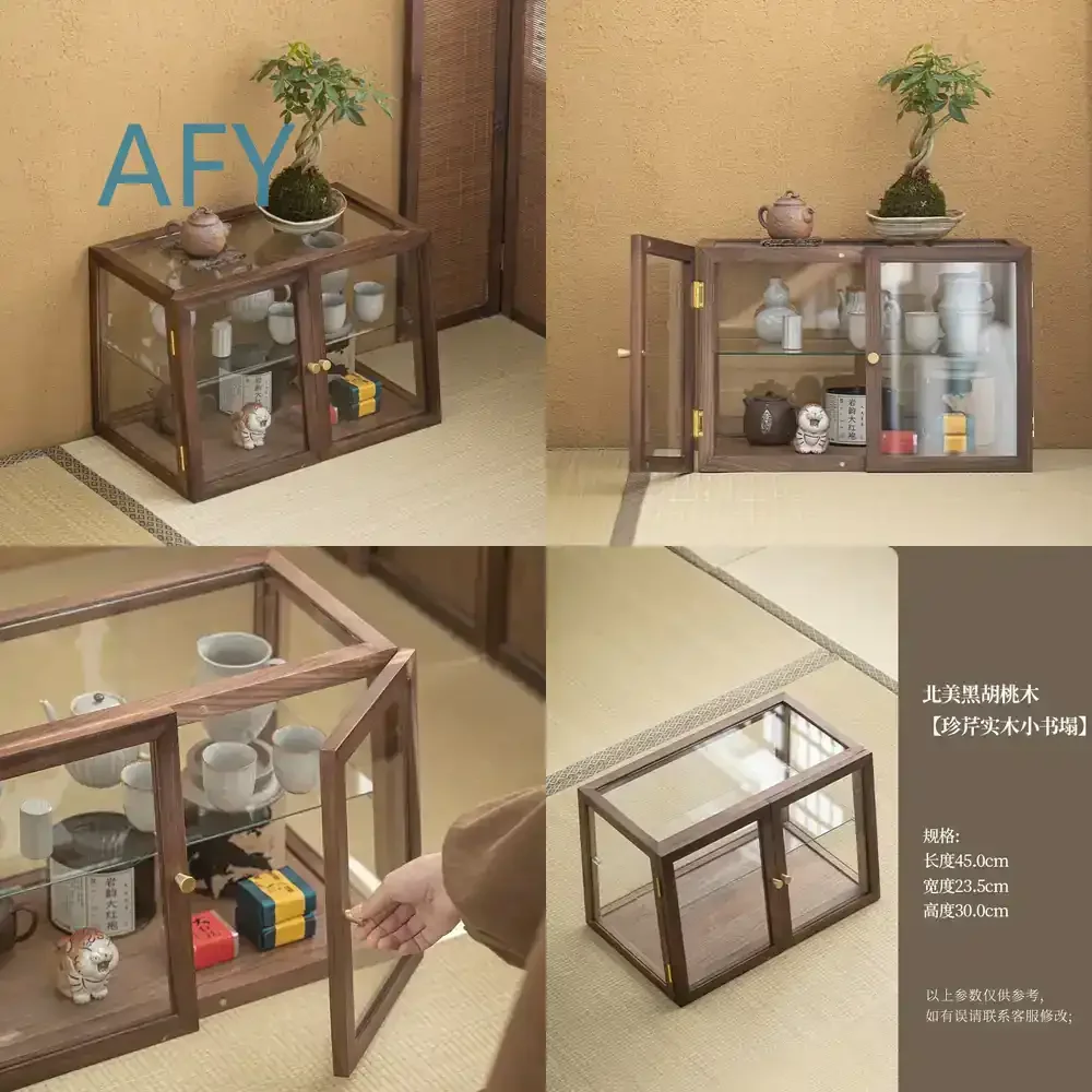 High-end Solid Wood Figure Storage Box for Tea Set Rack Purple Clay Pot Storage Cabinet Dust Display Cabinet for Living Room