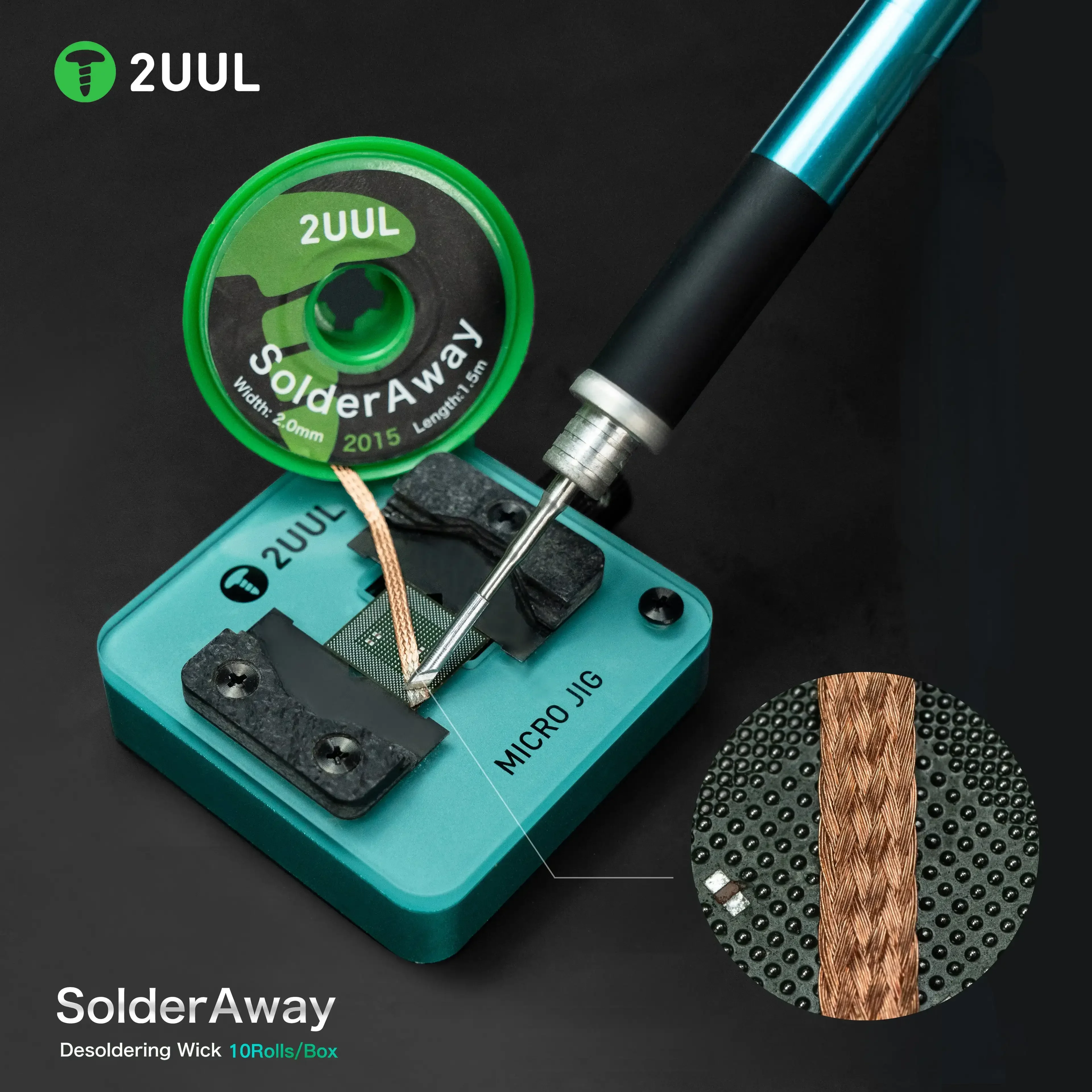 2UUL 10 Rolls/Box Desoldering Wick 2mm Width 1.5m Length Soldering Clean Wire For PCB Repair Phone Motherboard Welding Repair