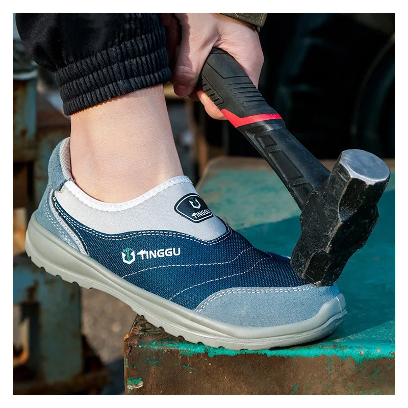 

Мужская повседневная дышащая рабочая обувь со стальным носком, летние защитные ботинки без шнуровки, рабочие кроссовки, безопасная обувь