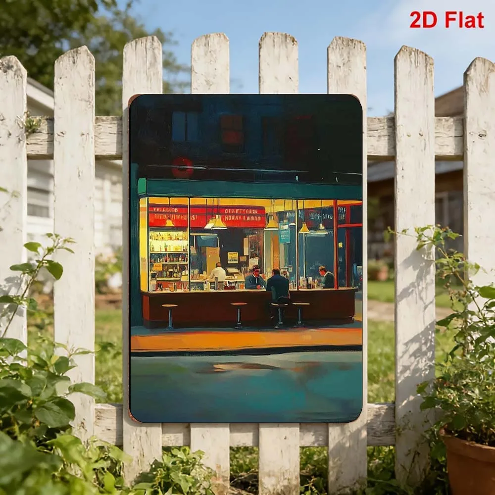 2D Flat,Vintage Metal Sign 1950s Cityscape Metal Wall Art Decor Kitchen Cafe Bar Home Gift