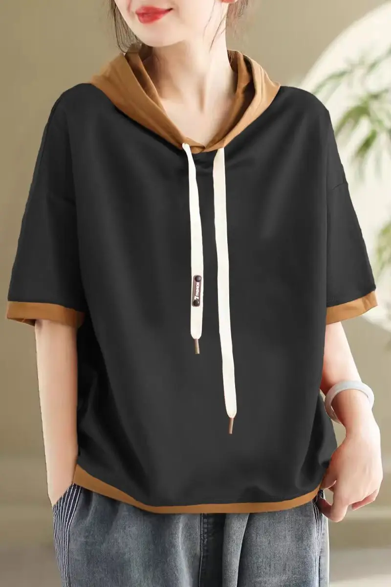 

Свободный свитер из чистого хлопка, женский новый стиль, толстовка с капюшоном, универсальный пуловер в корейском стиле