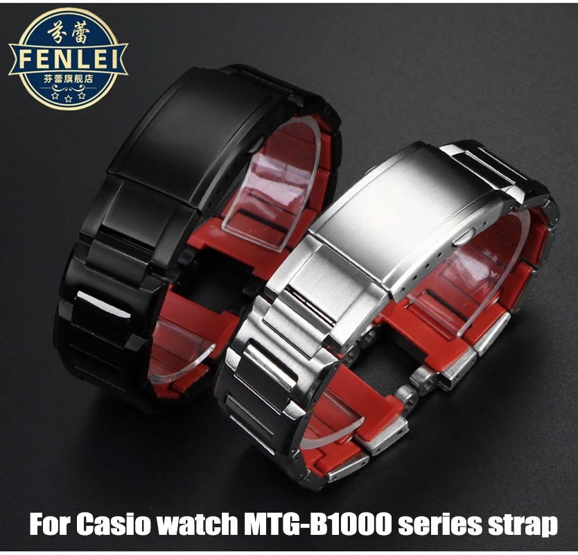 For Casio G-SHOCK MTG-B1000 G100 Heart of Steel MTG-B2000 Stainless steel Watchband B1000 Men‘s ’Watch Strap red Bracelet Black