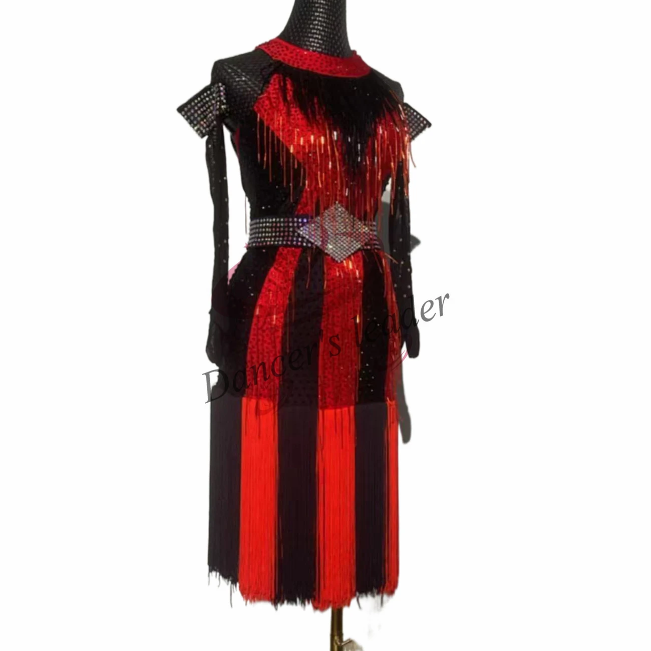 Latin Dance Dress High-end Custom Contrast Color Floating Flower Tassic Skirt Cha Tango Women's Stage Professional Clothing