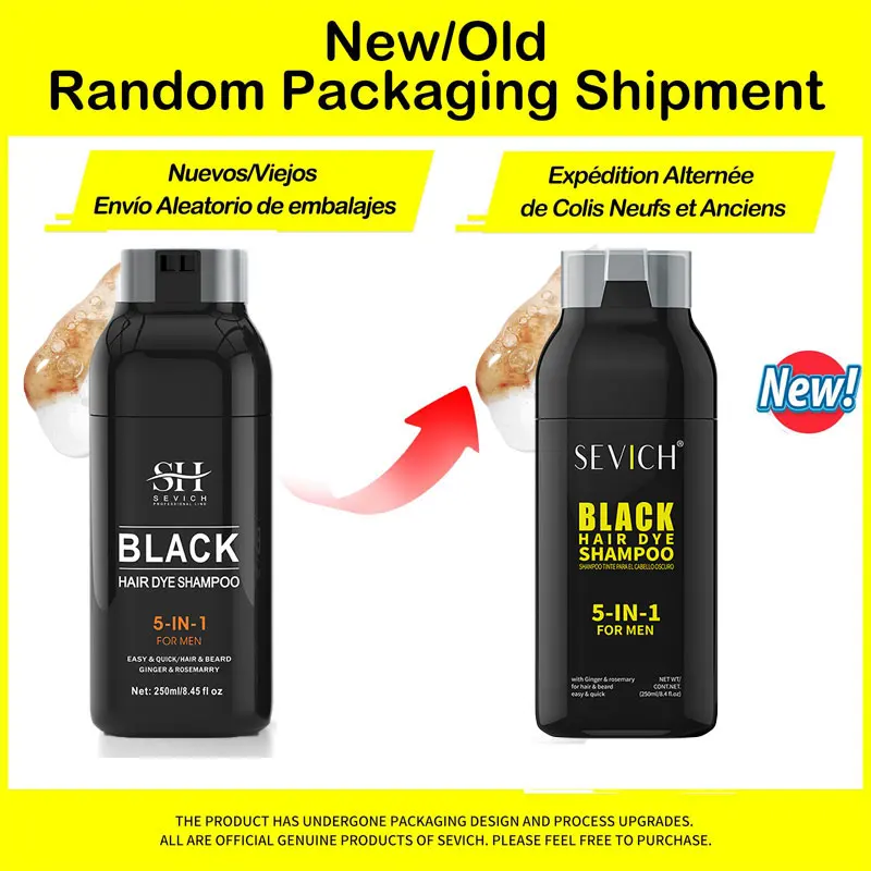 Sevich Haarverfshampoo 5-in-1 voor mannen Zwarte haarverfshampoo Baardkleur Kleurstofcrème om grijs-wit haarverduisterende shampoo te bedekken - afbeelding 1