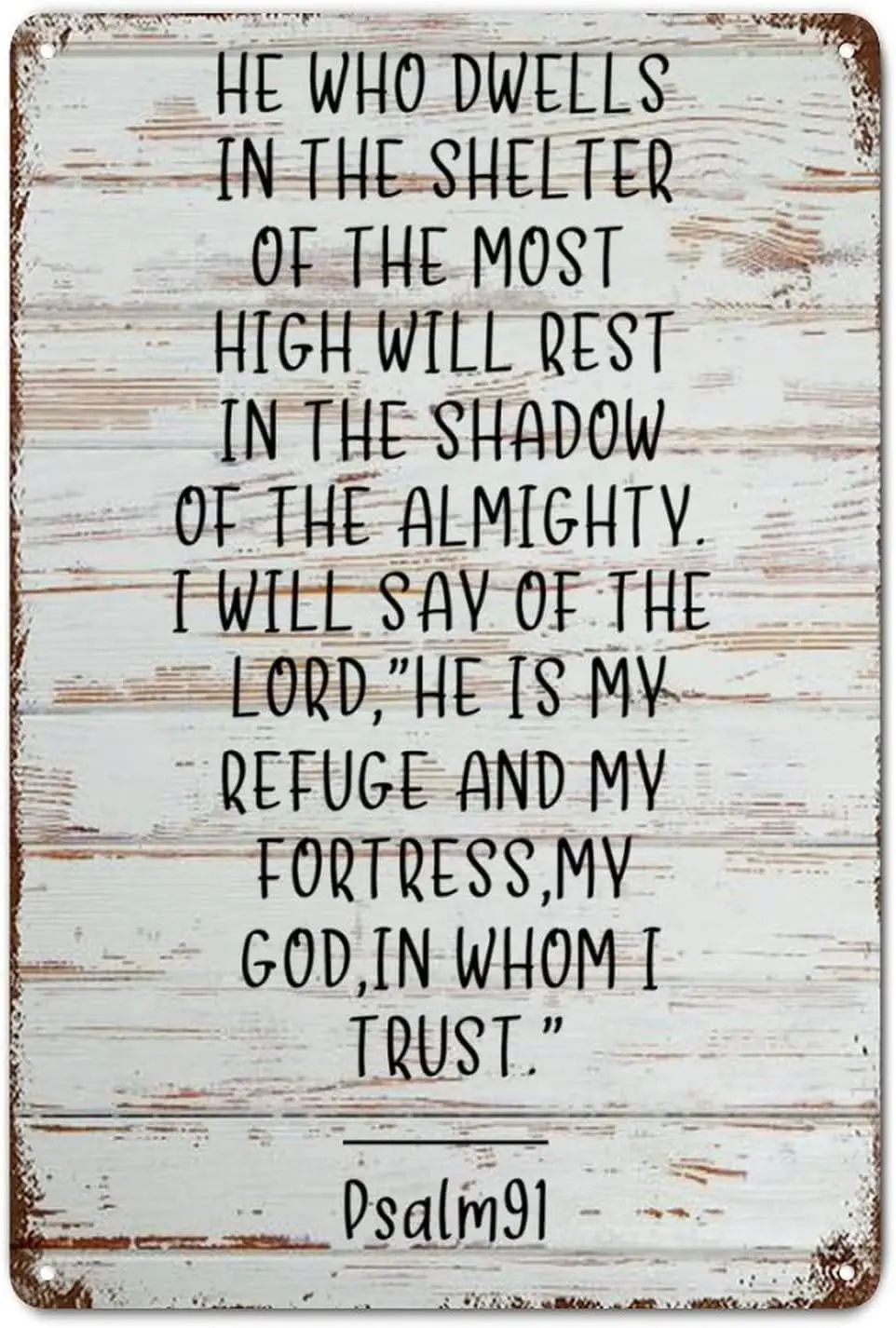 LUIJORGY Bible Verse Rustic Metal Sign Wall Art Decor Bible Verse Quote Psalm 91 Wood Grain Scripture Distressed Stylish Ti sign