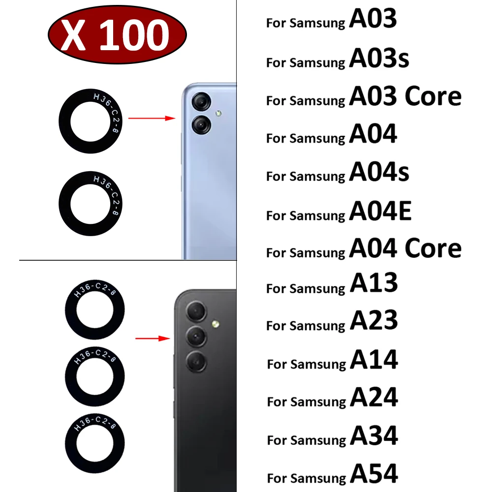 100Pcs Rear Back Camera Glass Lens For Samsung A03 A03s A04 Core A04s A04E A14 A24 A34 A54 A13 A23 4G 5G With Ahesive