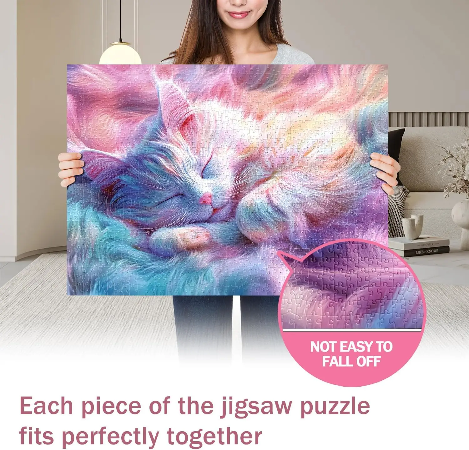 300/500/1000Pcs Wooden Puzzle Cure Sweet Cat Jigsaw Puzzle for Gameroom Bedroom Livingroom Decor Family Fun Activity Friend Gift