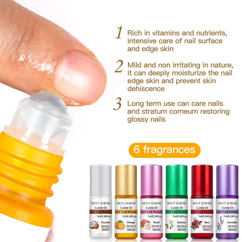 MEET ACROSS 6 Flavor Cuticle Oil 7ml/bottle Alcohol-Free Nourishing Nail Care Moisturizing Treatment for Dry, Damaged Nails