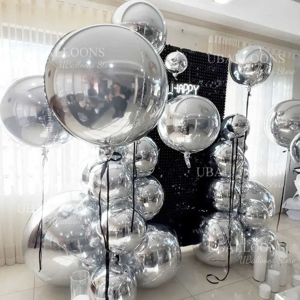 10~70 Zoll Silber 4D Runde Luftballons Metall Gold Silber Große Riesenfolie Runde Luftballons für Geburtstag Hochzeitstag Party Deko – Detail 2