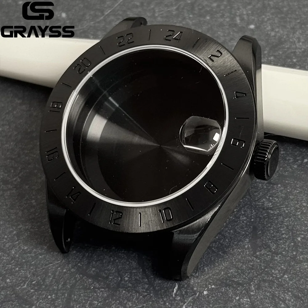 Caja de reloj GMT de buceo de cristal de zafiro de 40mm MOD PVD Caballero Negro para NH34 NH35 NH36 NH38 NH70 NH71 NH72 20 bar resistente al agua