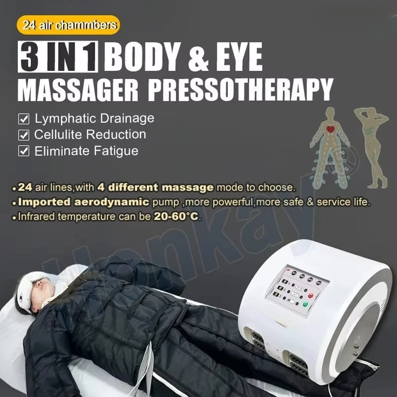 Lymphatic Drainage Machine Air Pressure Side Extentions 3in1 Body Eye Massage Pressotherapy Machine for Larger People