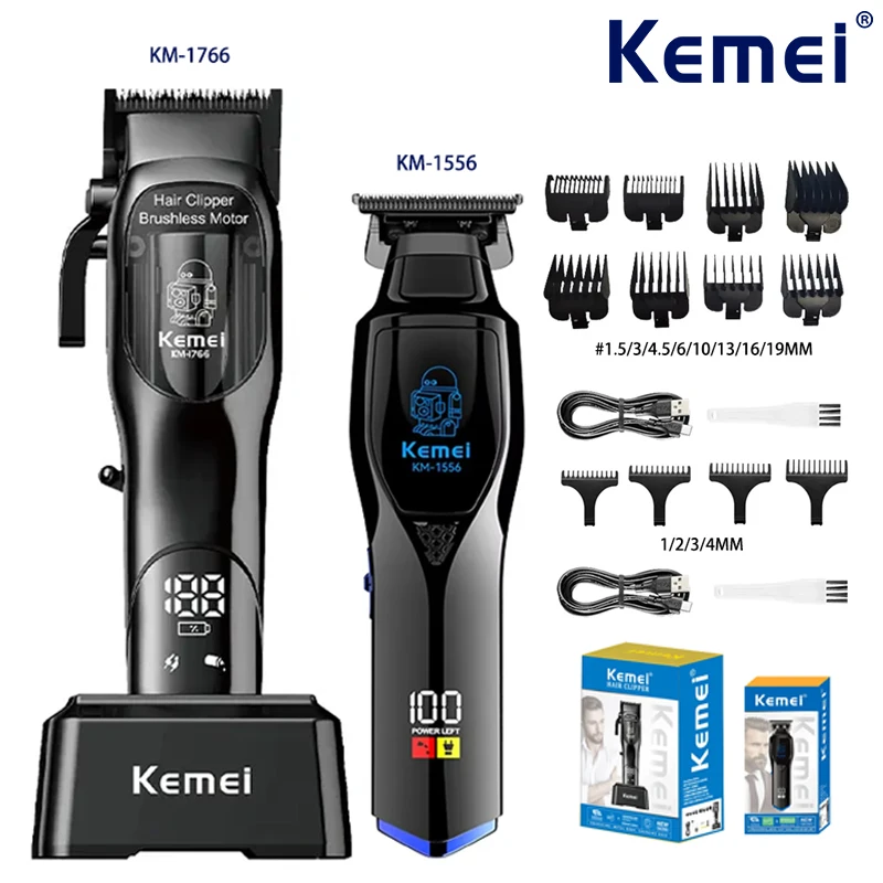 

Перезаряжаемые машинки для стрижки волос Kemei, профессиональный беспроводной электрический триммер с зарядкой через USB, мужская машинка для стрижки KM-1766, KM-1556, комплект
