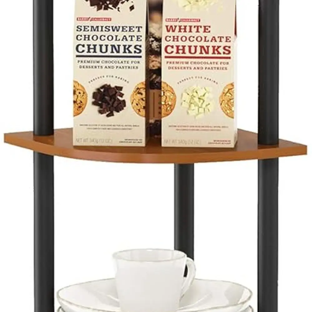 5-Tier Light Cherry Corner Shelf, Open Bookcase for Home, Office, and Storage Solutions