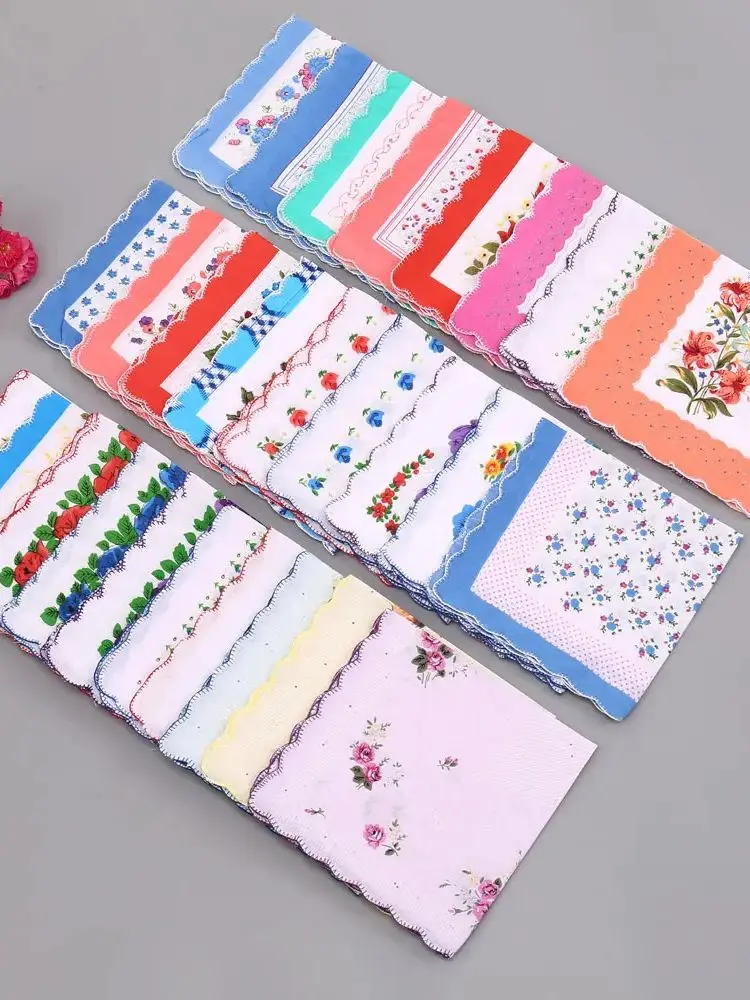 5 Pack 11X11In Women's Pure Cotton Handkerchief, Retro Floral Square Handkerchief, Women's Portable Flap Pocket Pants Square