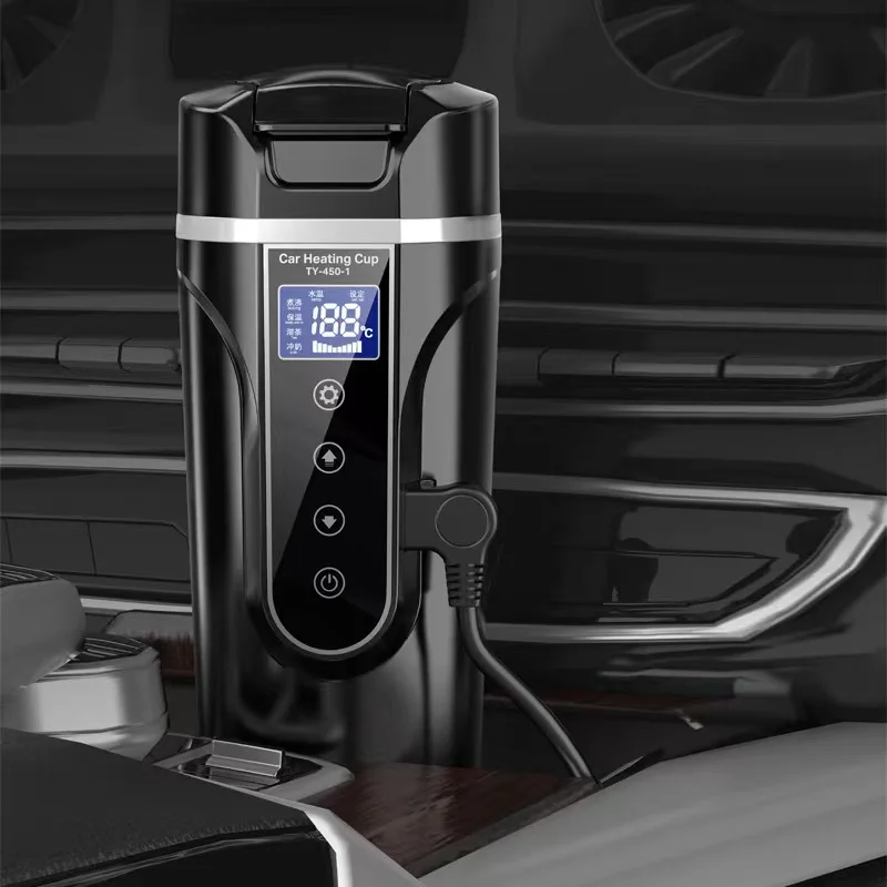 12V/24V Car Heated Smart Mug with Temperature Control Stainless Electric Water Cup Kettle Coffee Milk Heated Vehicle Supplies