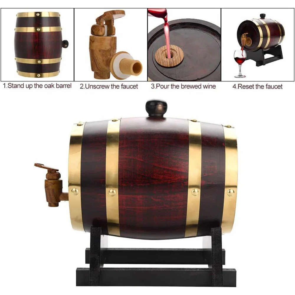 1.5L/3L Wood Barrel Retro Whiskey Barrel Red Wine Bucket Large Capacity Storage Container with Faucet Wine Making Accessories