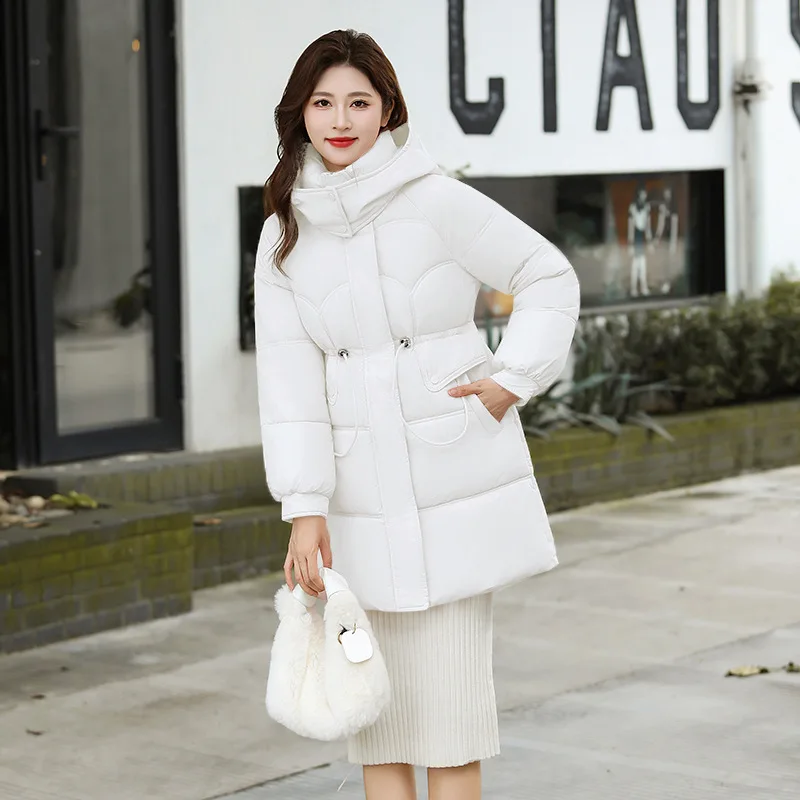 Hooded Women Parkas Coats Oversize Jackets Mid Lenth Solid Zipper Drawstring Waist Loose Fit Elegant Casual Autumn Winter 2025