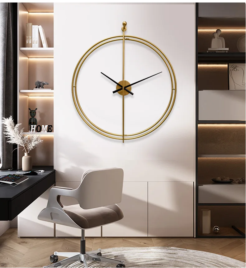 Jam dinding besi setengah lingkaran kreatif, hotel ruang tamu kamar tidur jam dinding lampu Nordik mewah dekorasi rumah jam dinding
