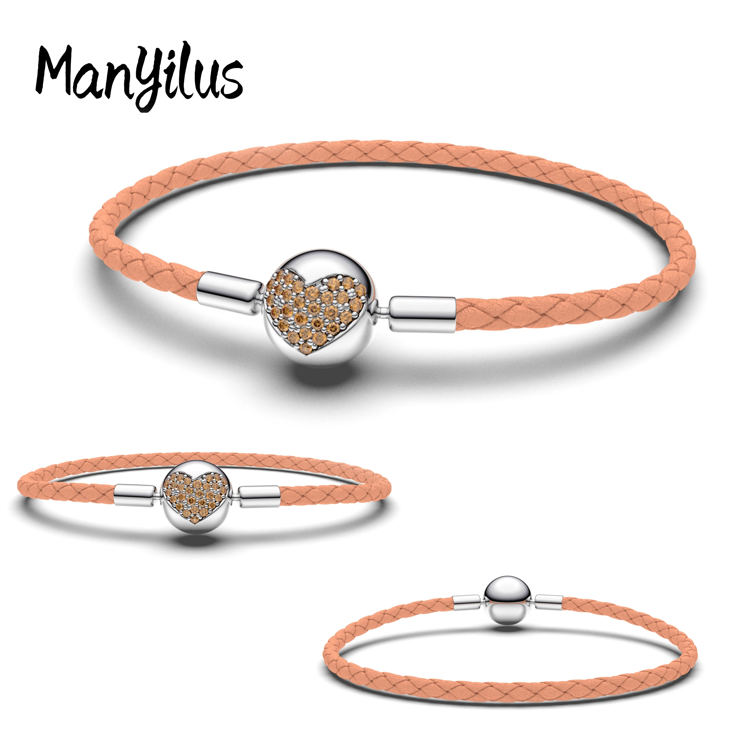 Manyilus Apricot Braided Leather Charms Bracelet  Fit Original European Charm Beads Women Warm Retro Wrist Jewelry Gift
