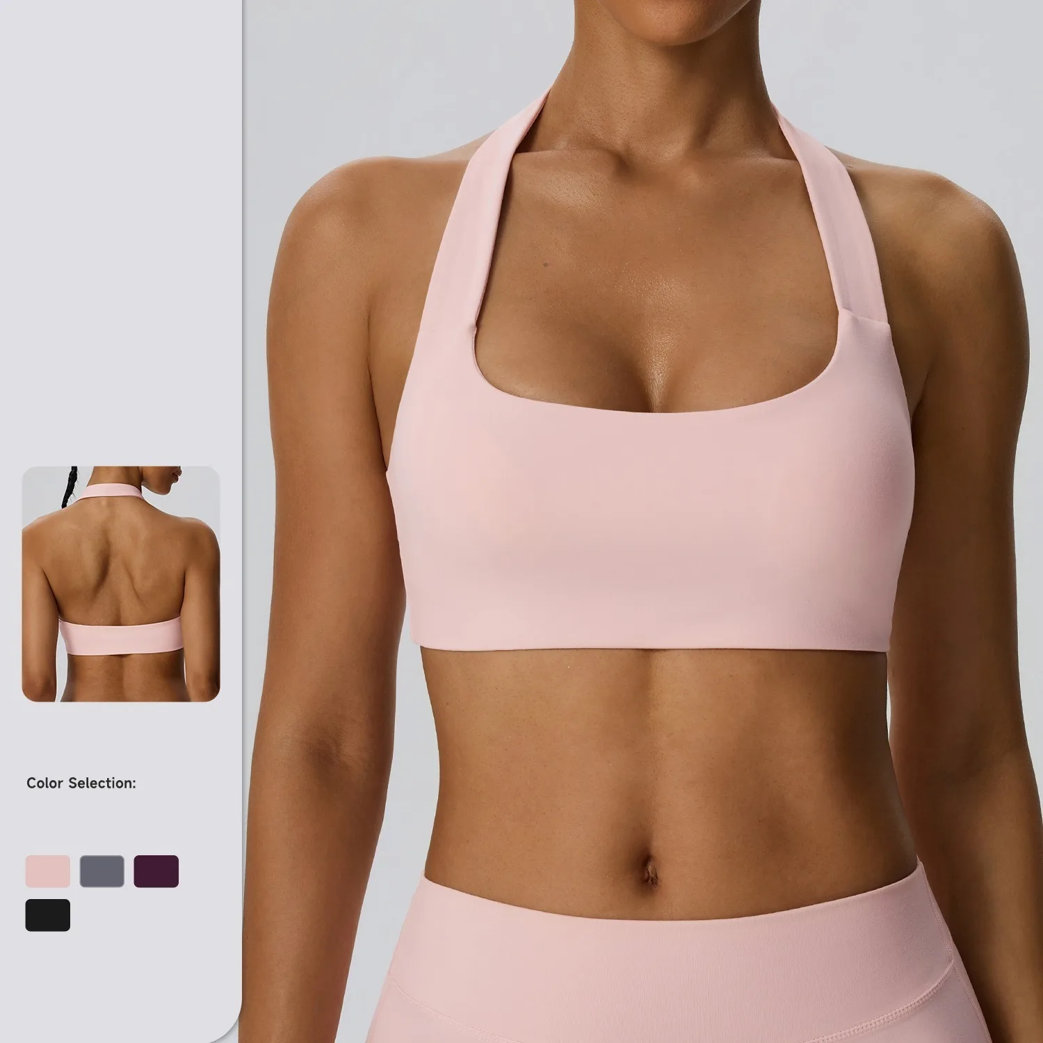Women Square Neck Halter Sports Bra Beauty Back Yoga Tank Top Naked Feel Double-Sided Brushed Fitness Workout Top
