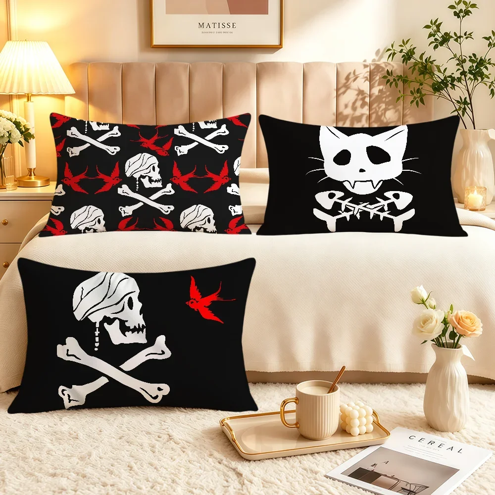 Fish Skull Cat Pirate Fun Art Horseshoe Gamer Soft Rectangle Pillowcover Home Sofa Living Room Decor Dorm Hogar Pillowcase Gift