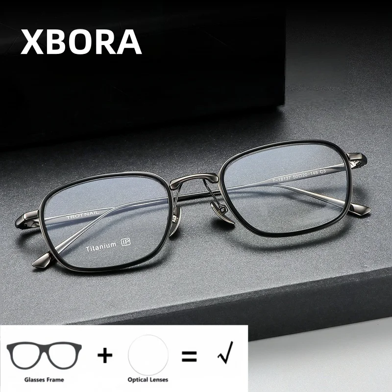 xbora-超軽量純チタンファッションビジネススクエアフレームメンズ近視および遠視光学処方メガネ-18137