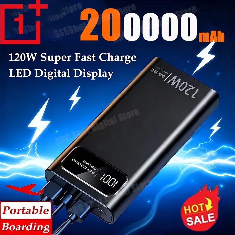 

OnePlus 120 Вт Power Bank 200000 мАч Сверхбыстрая зарядка аккумулятора большой емкости с цифровым дисплеем Powerbank Портативное зарядное устройство