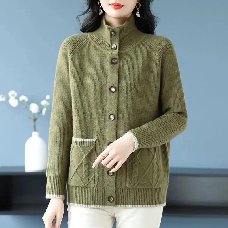 

2025 New Autumn Winter Ladies Lapel Knitwear Sweater Jacket Women Fashion Casual Outerwear With Cardigan Overcoat Female Tops