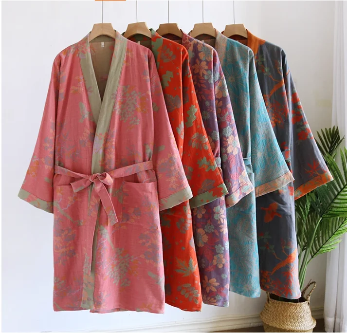 

Women's Pure Cotton Gauze Bathrobe, Japanese Kimono, Spring Pajamas