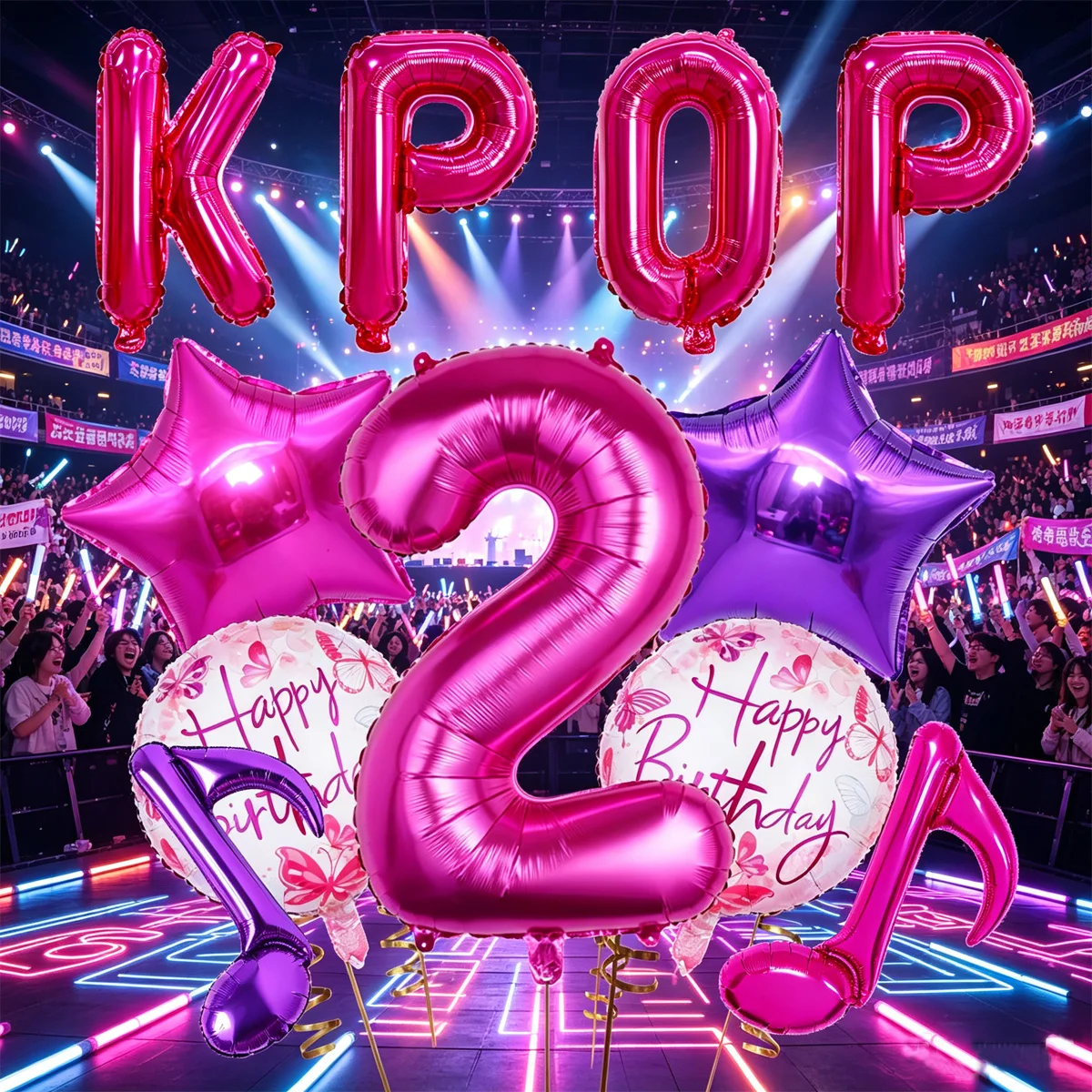 11pcs K-pop Themed Birthday Balloon Decoration Set – Suitable for K-pop music-themed birthday parties, Hallyu-style decor,