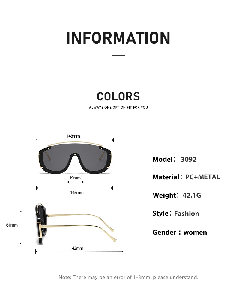 Neue Stil Metall Großen Rahmen Einteilige Farbe Sonnenbrille Personalisierte Moderne Mode Straße Fotografie Sonnenbrille Für Frauen 3092 – Detail 6
