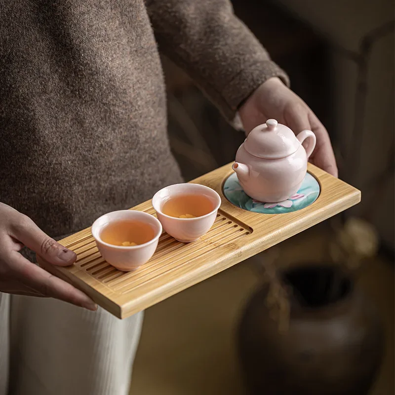 Handmade Floral Teapot, Tea Cup, Kung Fu Tea Set, Dry Brewing Small Set, One Pot Two Cups, Pink Tea Tool Set, Female Teapot Cup