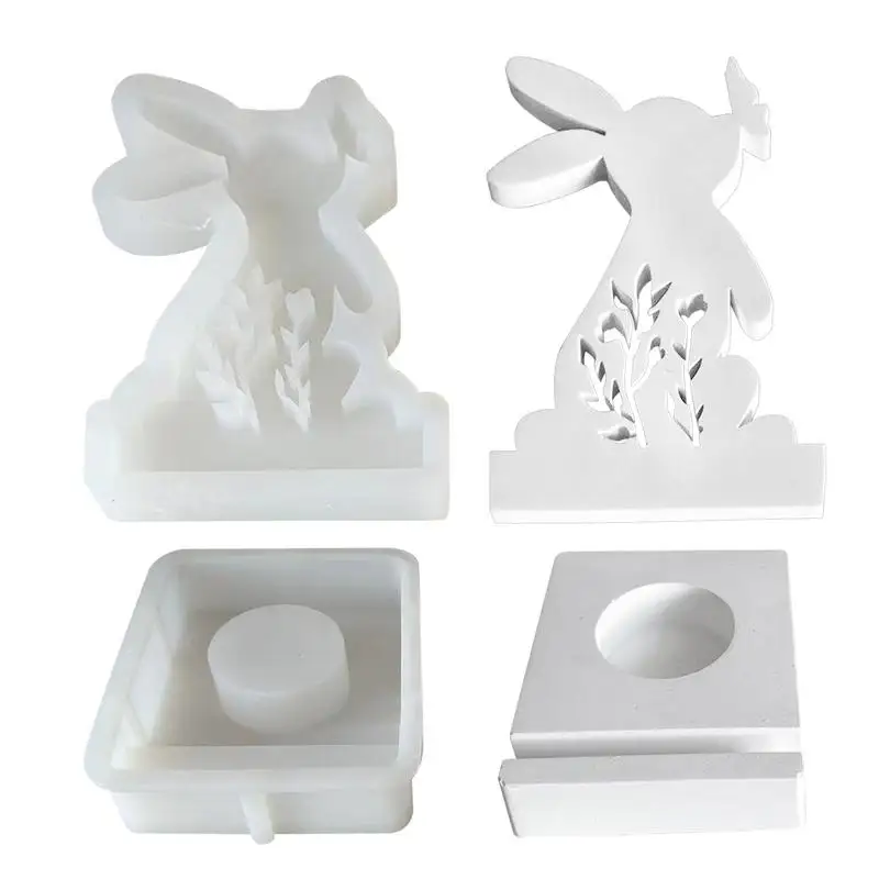 DIY Rabbit Kiss Butterfly Candle Holder Mold Easter Bunny Silicone Molds Plaster Concrete Resin Candlestick Making Easter Decor