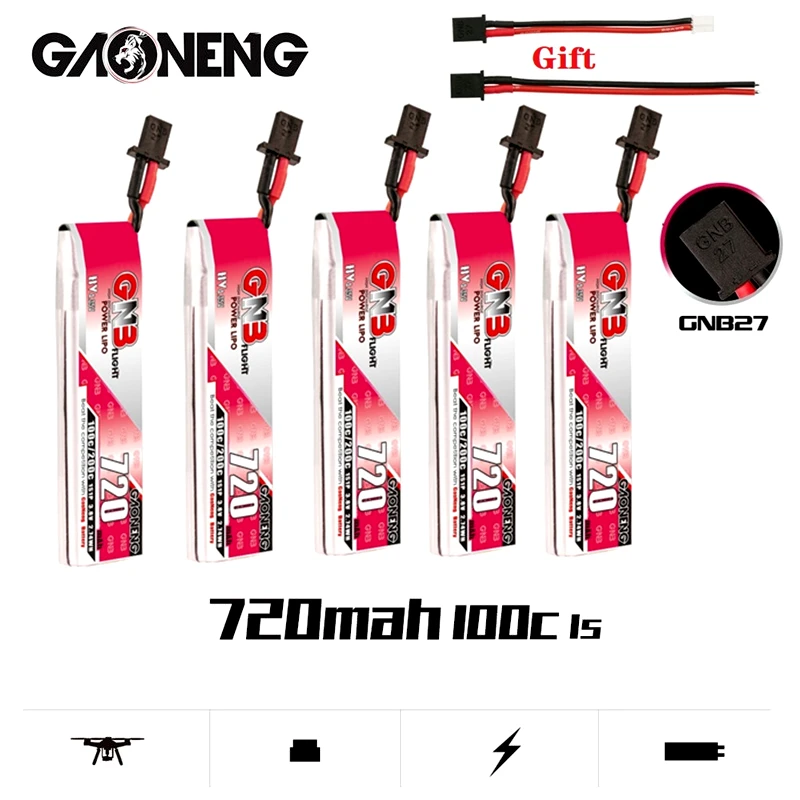 

Аккумулятор GAONENG GNB 1S 720 мАч 3,8 в C/200C HV Lipo с разъемом GNB27 для квадрокоптера FPV дрона Tinywhoop рама радиоуправляемого дрона, 1-10 шт.